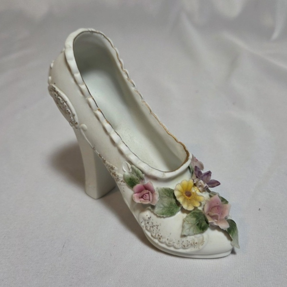 Vintage Lefton Japan Hand Painted Floral Ceramic Shoe Figurine KW4746 1976